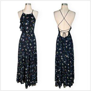 Fame and Partners Black Valentina Floral Ruffle Evening Gown Dress NWT 2 and 4